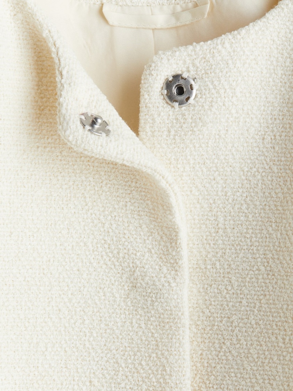 NWT H&M Cream Short Jacket | Bouclé Tweed Cropped Collarless Snap Button | XS - Picture 6 of 10